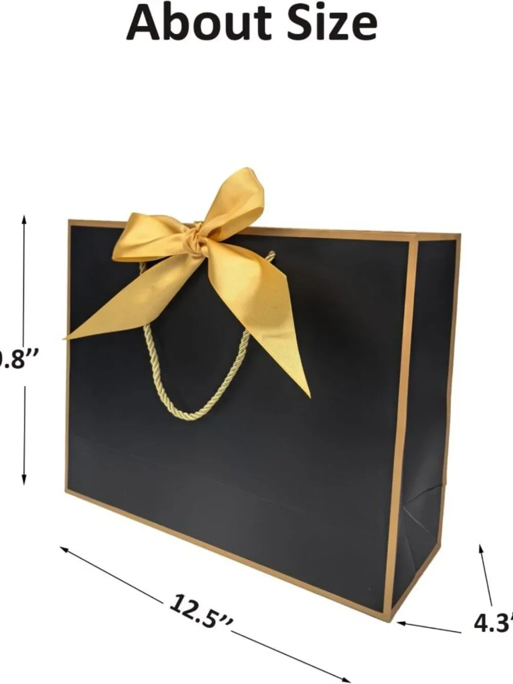12PCS Medium Gift Bags with Handles - Black Gold Thank You Bags for Weddings